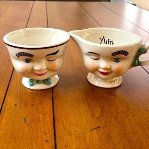 Baileys Sugar and Creamer Porcelain Dishes, Vintage 1996, Mr. & Mrs. Yum